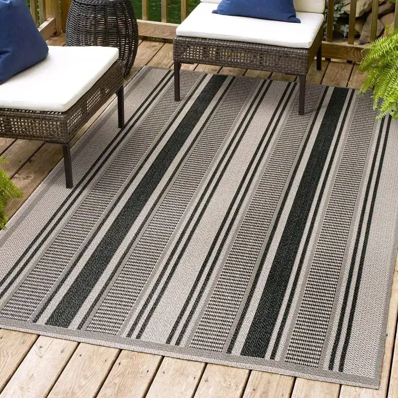 Jonathan Y Stripe Reversible 2X8 Black Rug — view 3