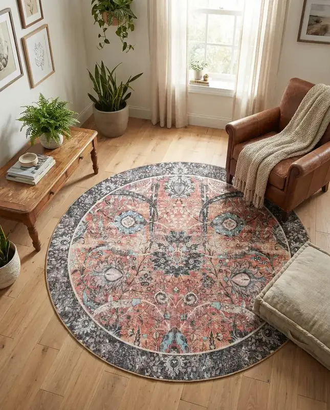 Wonnitar Round Floral Round Circle Rug — view 2