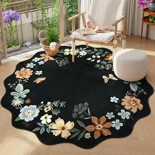 Lahome Floral Round Ultra-thin Boho 4ft Rug — view 3