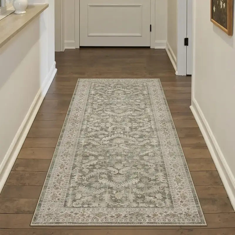 Wondrg Vintage Green Brown Distressed Rug — view 2