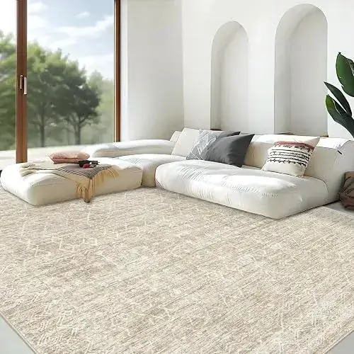 Vecarf Moroccan Geometric Boho Beige Rug — view 2