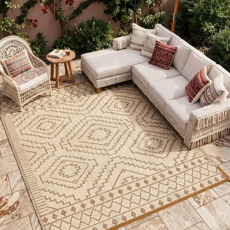 Vecarf Moroccan Geometric Boho Beige Rug — view 4