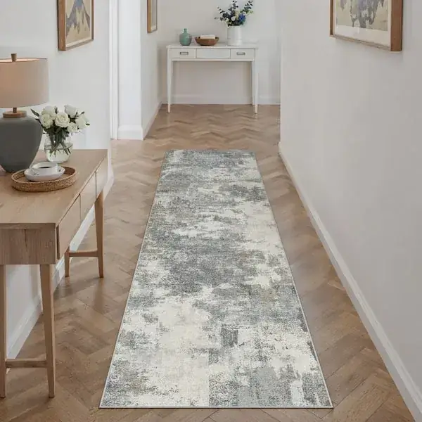 Byyvoo Blue Gray Coastal Abstract Rug — view 2