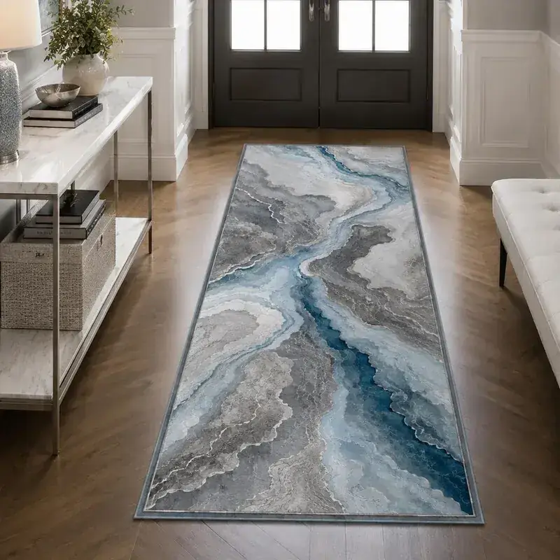Byyvoo Blue Gray Coastal Abstract Rug — view 3