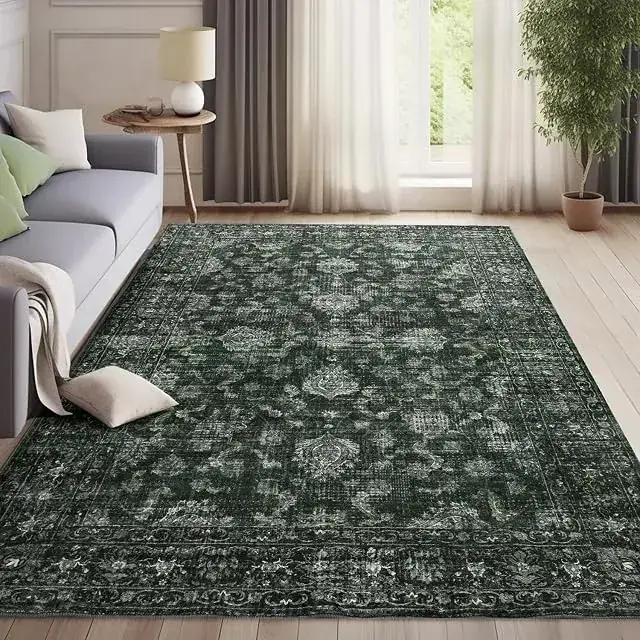 Siiloom Dark Green Boho Floral Rug — view 2