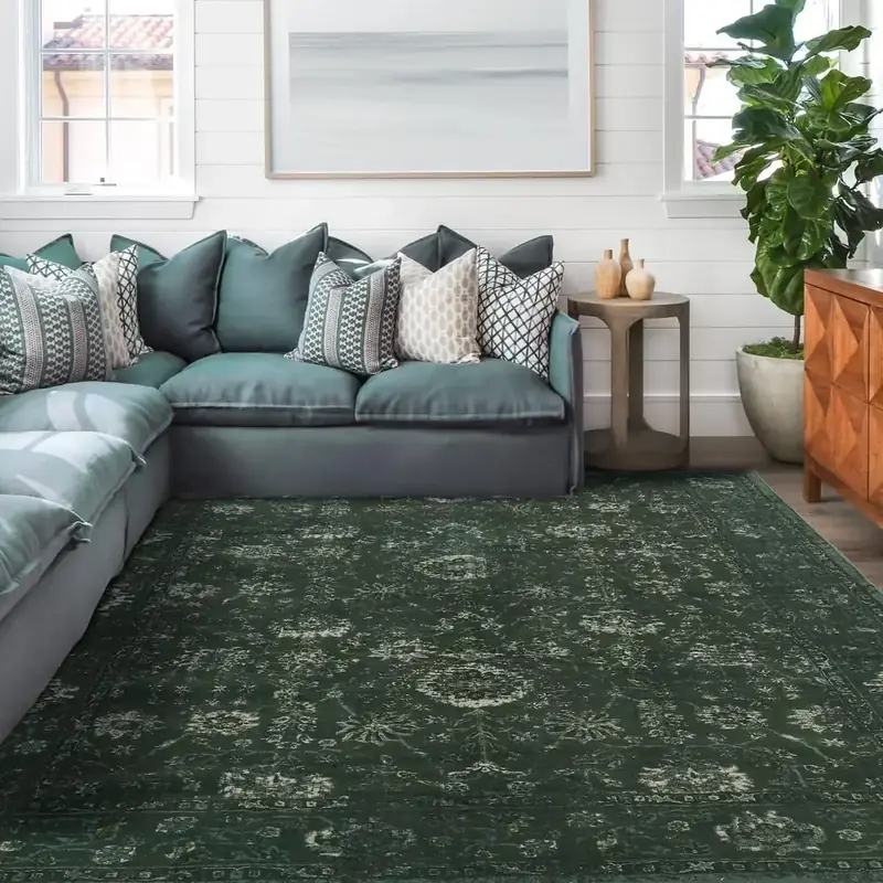 Siiloom Dark Green Boho Floral Rug — view 3