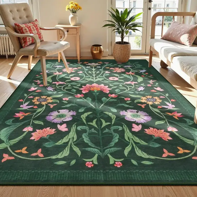 Siiloom Dark Green Boho Floral Rug — view 4