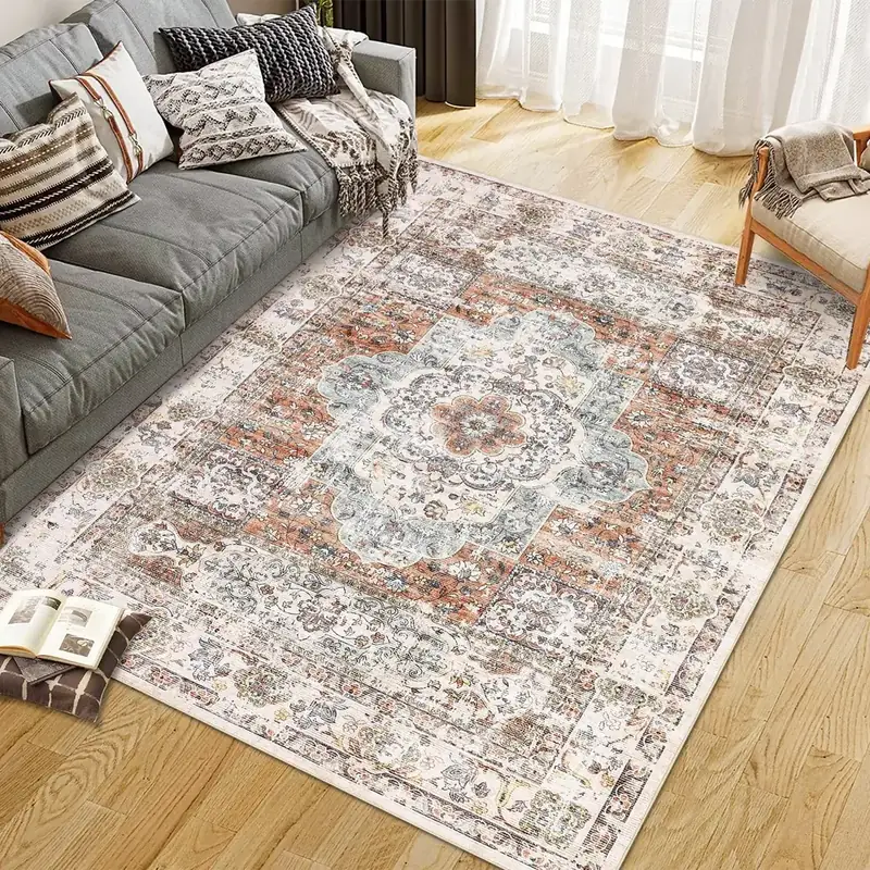 Garveehome Floral Bordered Light Camel Rug — view 2
