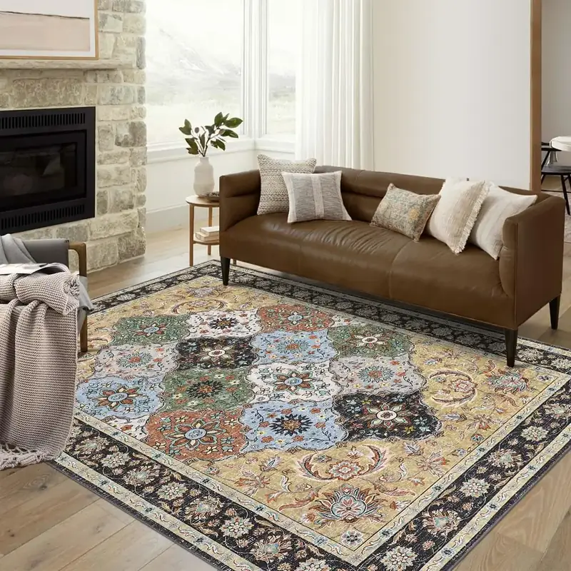 Garveehome Floral Bordered Light Camel Rug — view 3
