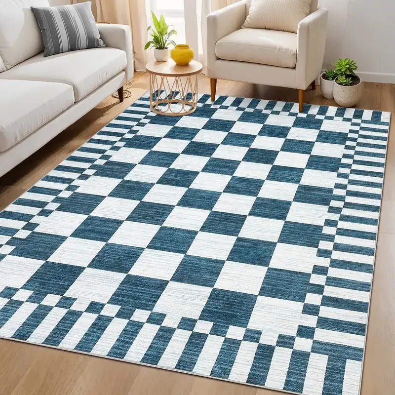 Garveehome Bordered Checkered Geometric Beige Rug — view 2
