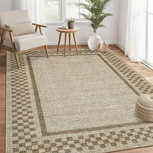 Garveehome Bordered Checkered Geometric Beige Rug — view 4