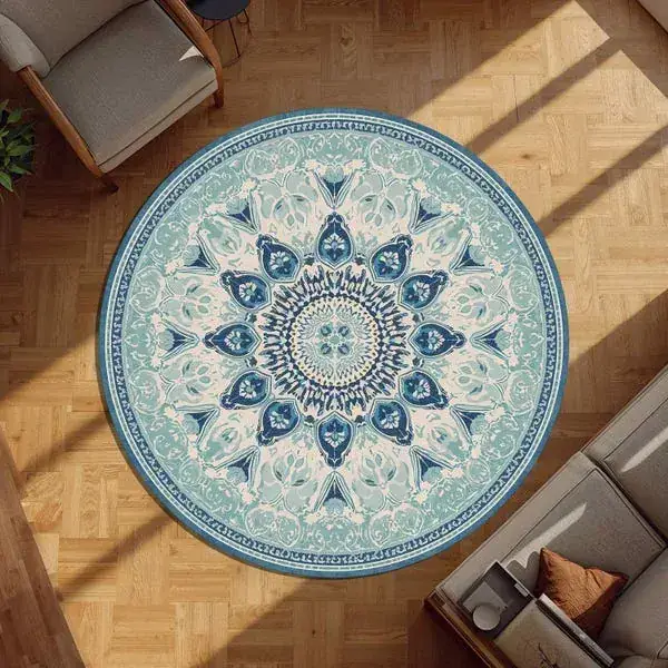 Jinchan Mandala Round Blue Boho Rug — view 3