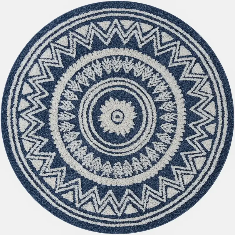 Jinchan Mandala Round Blue Boho Rug — view 4