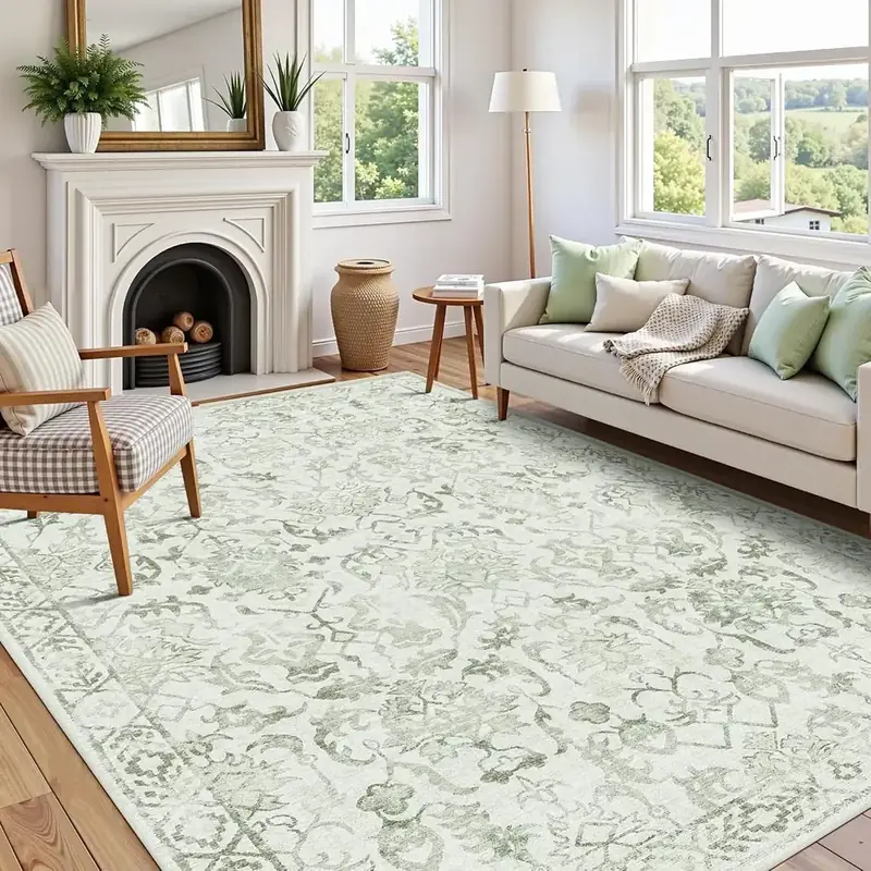 Lunasun Sage Green Boho Floral Rug — view 3