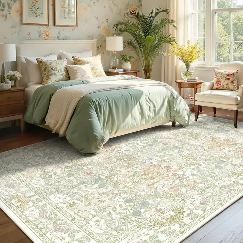 Lunasun Sage Green Boho Floral Rug — view 4