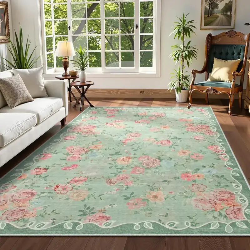 Lunasun Floral Sage Green Vintage Rug
