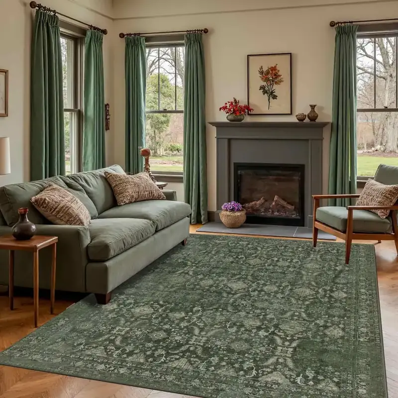 Lunasun Floral Sage Green Vintage Rug — view 3