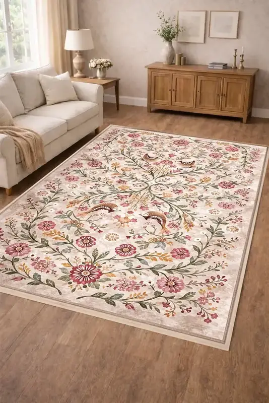 DCX Beige Vintage Floral Botanical Rug — view 3