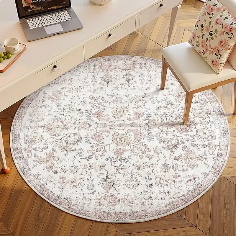 Bavni Round -machine Vintage Floral Rug — view 2