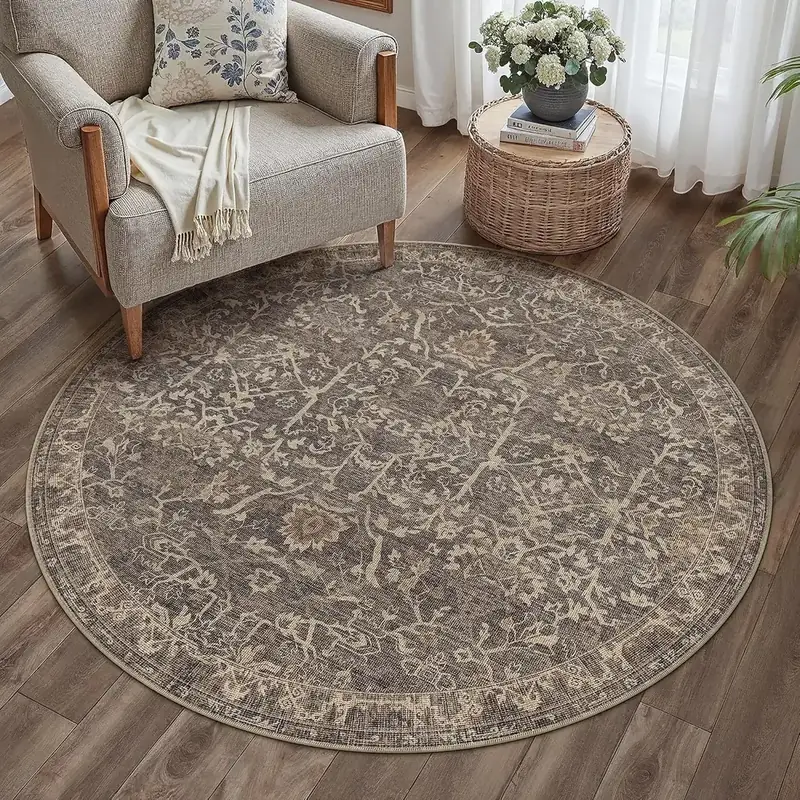 Bavni Round -machine Vintage Floral Rug — view 3