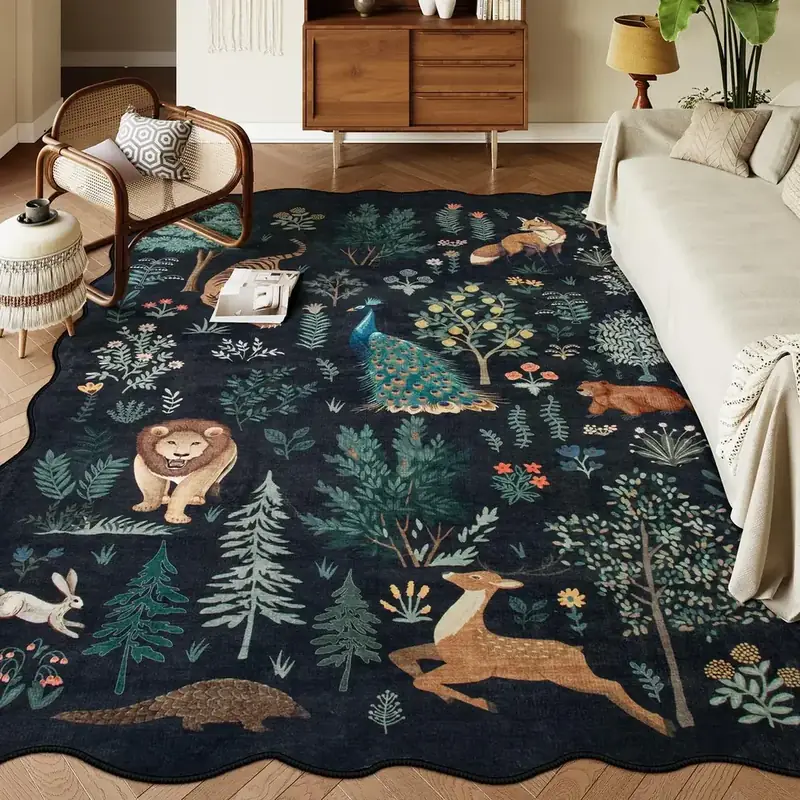 Mosiso Forest Fox Deer Printed Rug — view 2