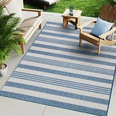 Unknown Striped Aqua Rug — view 2