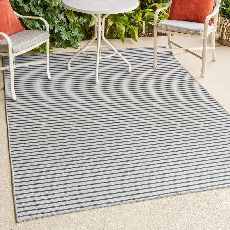 Unknown Striped Aqua Rug — view 3