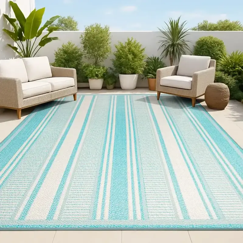 Unknown Striped Aqua Rug — view 4