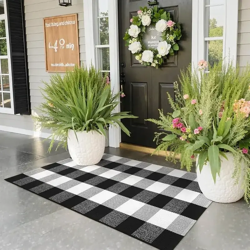 Kimode Buffalo Plaid Cotton Black Rug