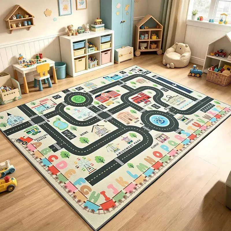 Staruia Playroom Road Fun Blue Rug — view 2