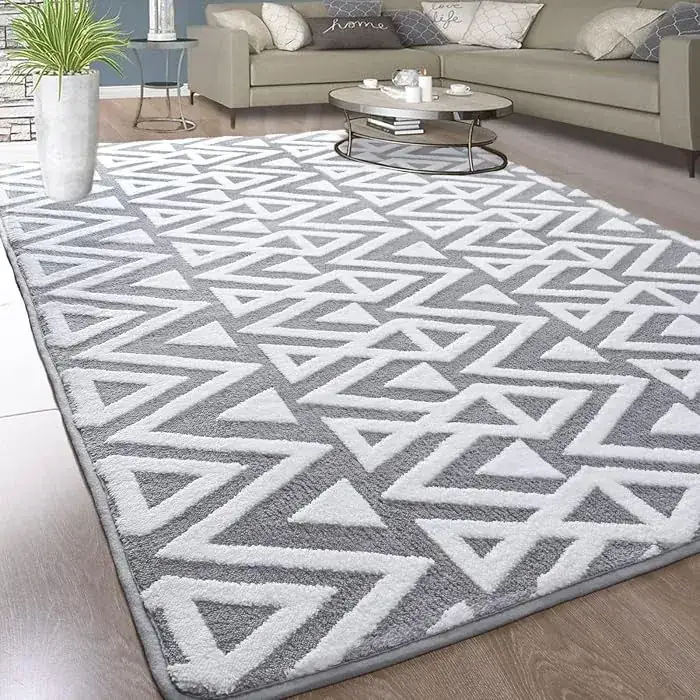 Homfine Geometry Style Grey Brown Rug