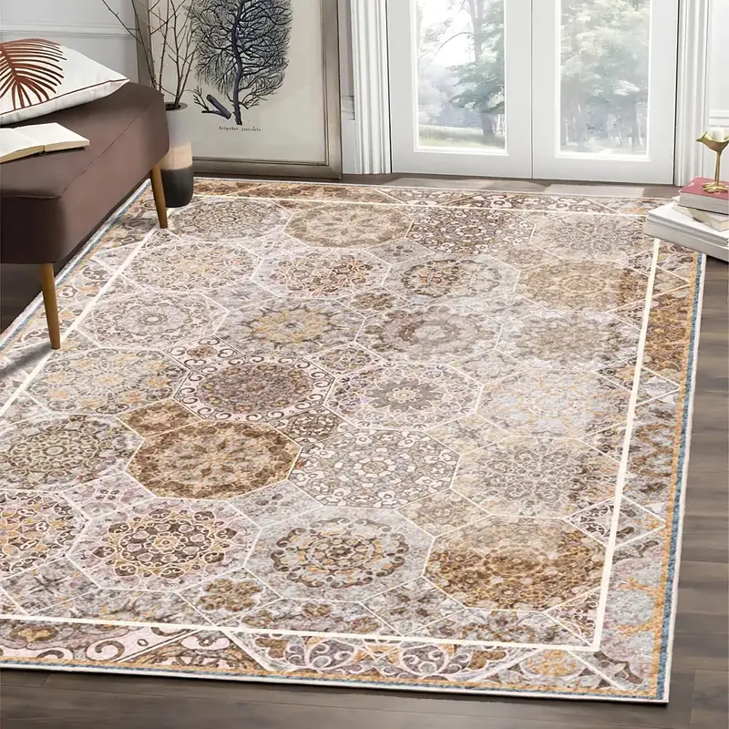 Releany Moroccan Geometric Brown Rug
