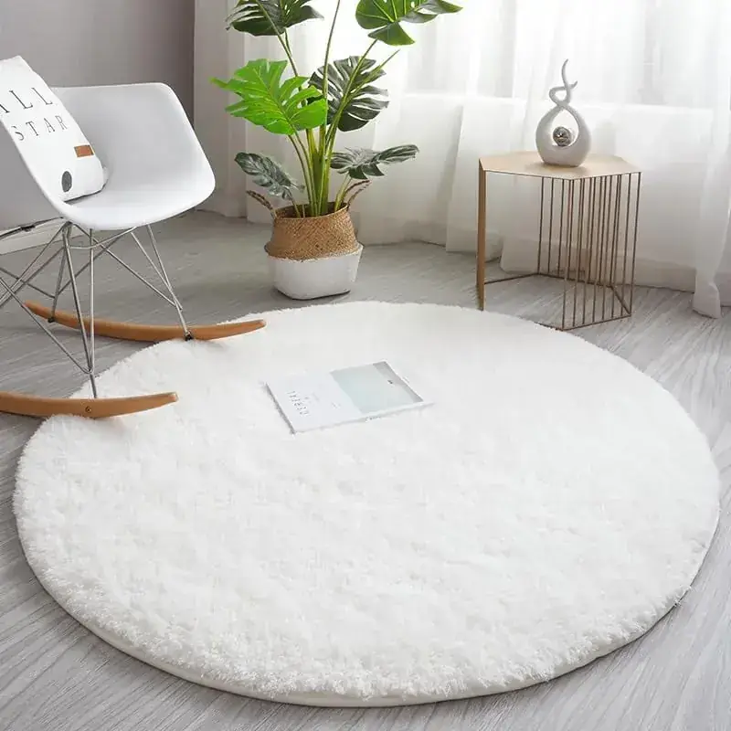 Olanly Ivory Round Fluffy Shaggy Rug — view 3