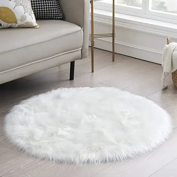 Olanly Ivory Round Fluffy Shaggy Rug — view 4
