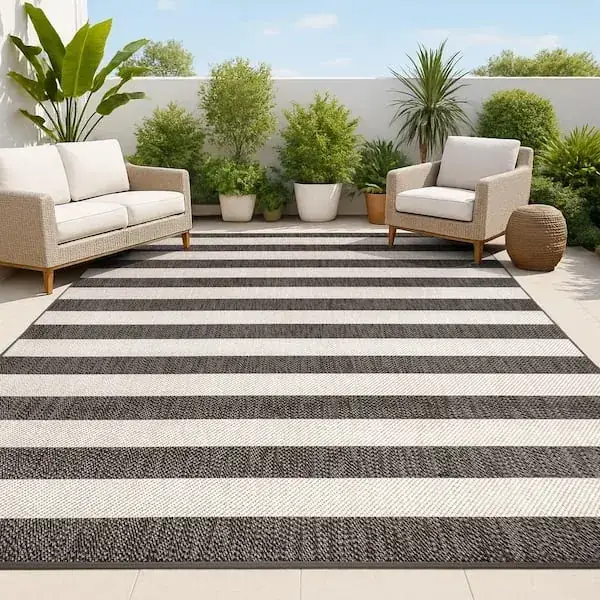 Jonathan Y Stripe Reversible 8X10 Black Rug — view 3