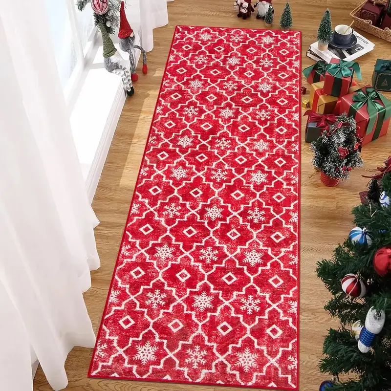 Wondrg Christmas Red Snowflake Xmas Rug