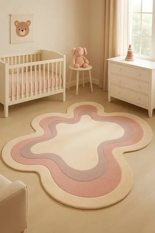 Hazo Haus Pink Girls Baby Playroom Rug