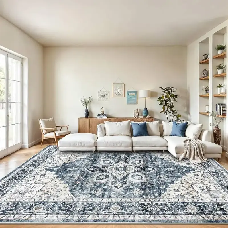 Amada Homefurnishing Floral Blue Rug