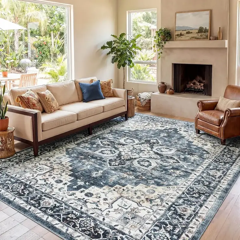 Amada Homefurnishing Floral Blue Rug — view 3