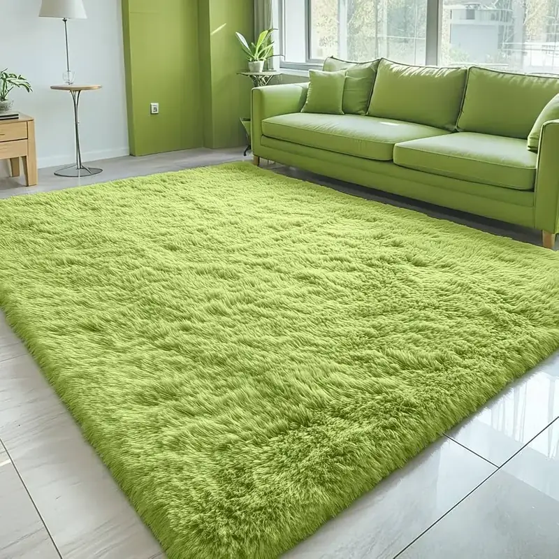 Olanly Grass Green Round Shaggy Rug