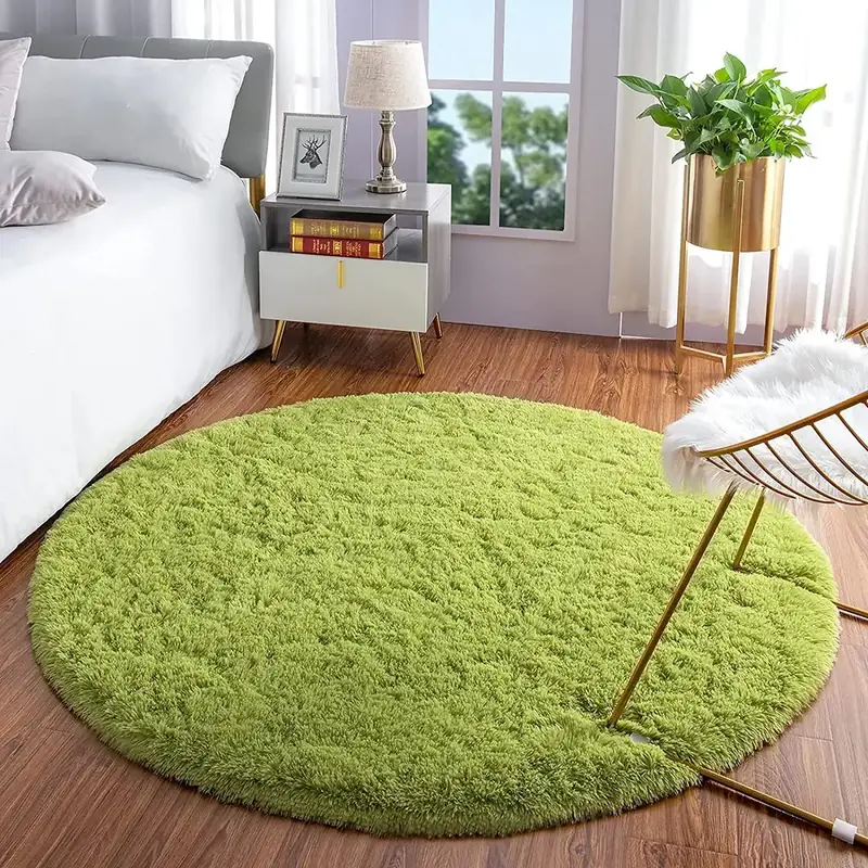 Olanly Grass Green Round Shaggy Rug — view 3