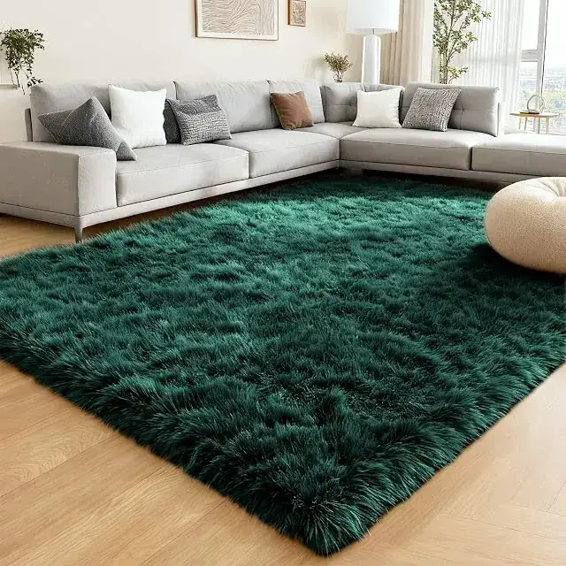 Olanly Shaggy Dark Green Rug