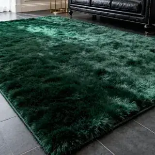 Olanly Shaggy Dark Green Rug — view 3