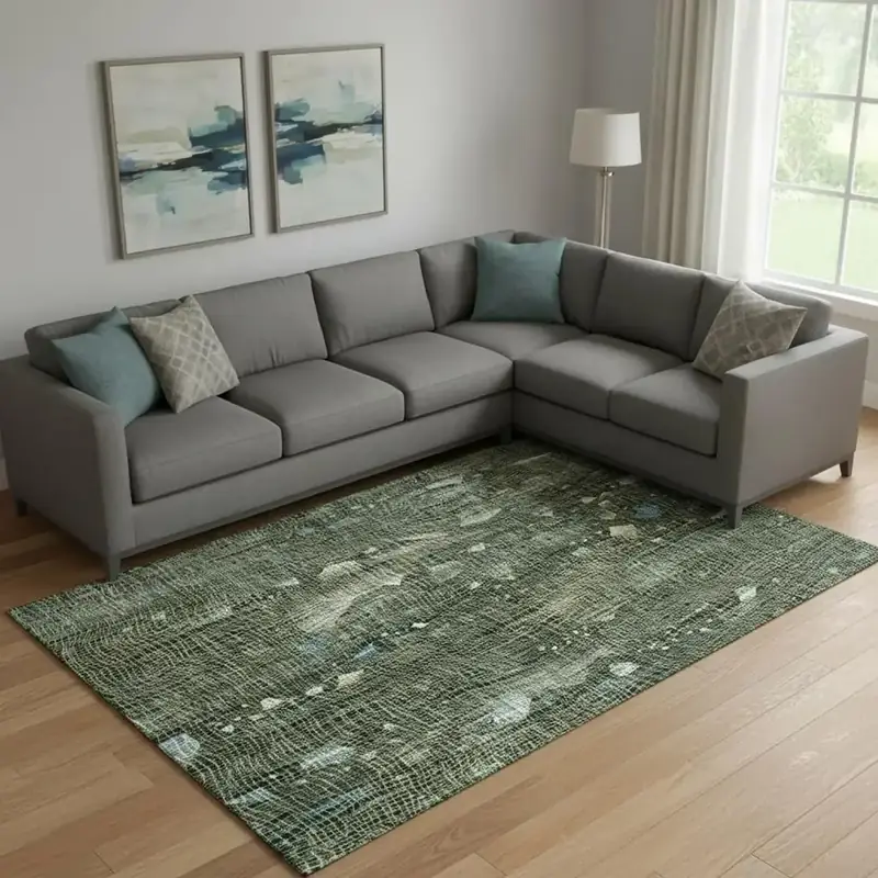 Lahome Green Ultra-thin Table Botanical Rug — view 3