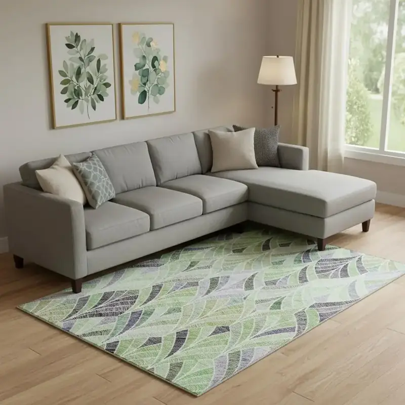 Lahome Green Ultra-thin Table Botanical Rug — view 4