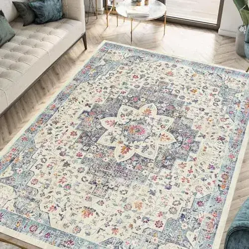 Lessymo Vintage Boho Floral Medallion Rug
