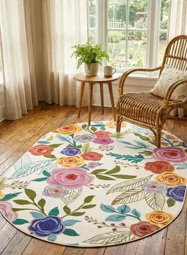 Cryptolite Boho Floral Playroom Rug — view 3