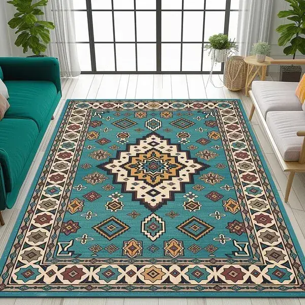 Yoozitrees Teal Southwest Tribal Colorful Rug — view 4