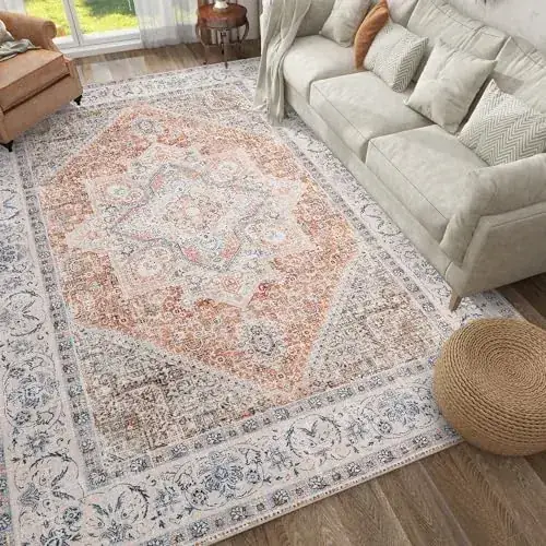 Yihouse Beige Floral Ultra-thin Boho Rug