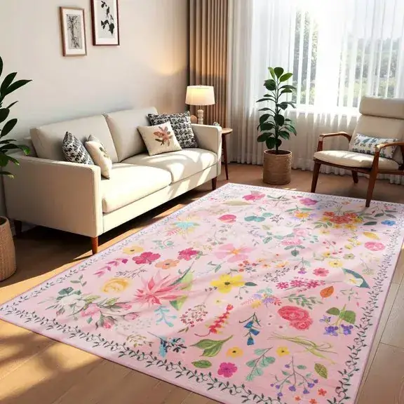 Ultsofe Chenille Floral Pink Rug